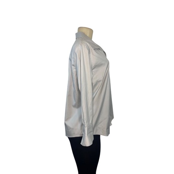 Chicos No-Iron 3/4 Sleeve Button-Up Shirt Size 2 100% Cotton Light Gray Womens - Picture 2 of 6